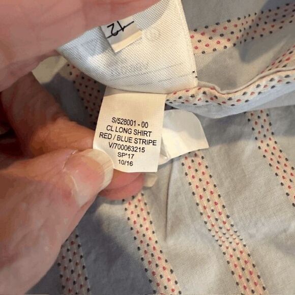 GAP Striped Boyfriend Long Tunic Shirt Blue Red Textured Mandarin Collar Medium - Picture 8 of 12